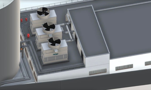 Modelagem BIM 3D da casa de máquinas de uma unidade hospitalar em Recife/PE, 1.550 TR
